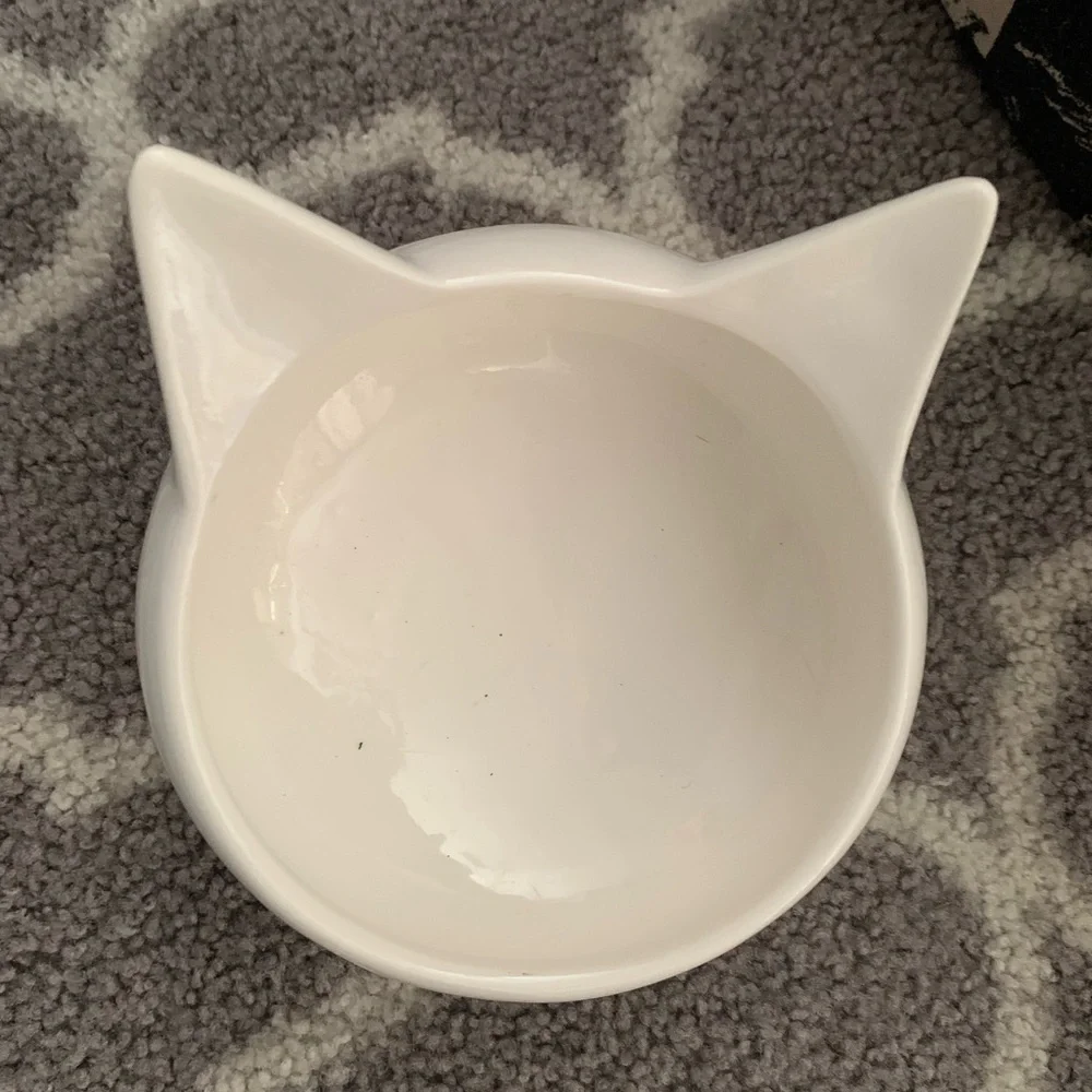 White Cat Ear Ceramic Pet Bowl